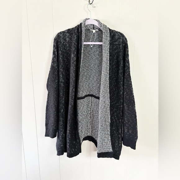 Eileen Fisher black knit open cardigan sweater organic cotton size L - Picture 1 of 4